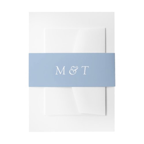 Minimalist Light Blue with White Monograms Wedding Invitation Belly Band