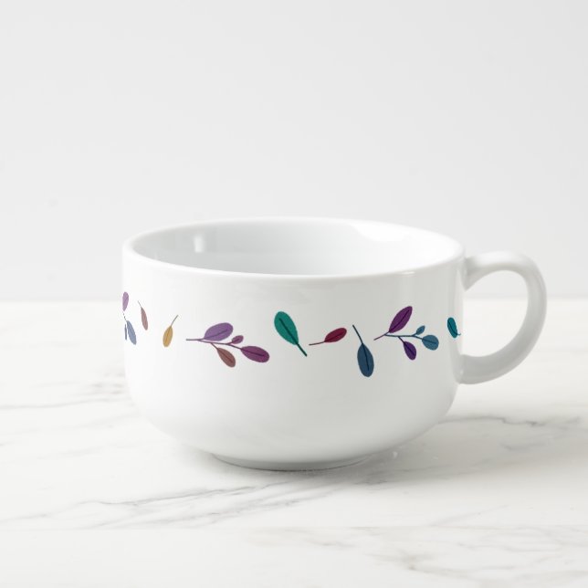 Minimalist Light Botanical Leaf Pattern Soup Mug (Left)