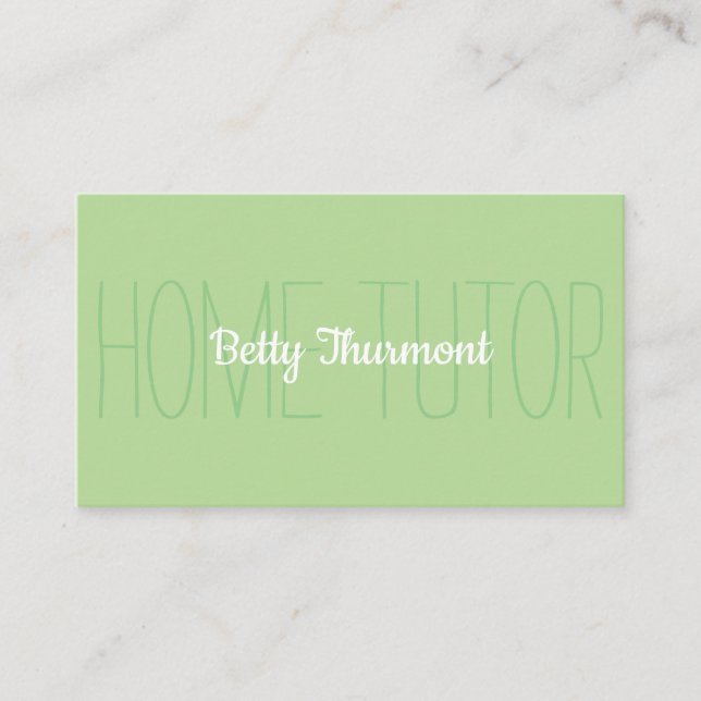 Minimalist Light Green Home Tutor Simple Business Card (Front)