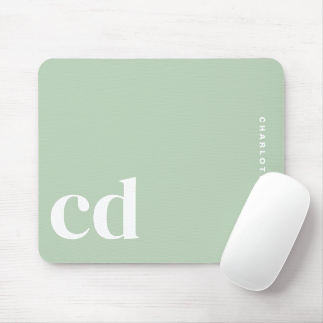 Minimalist Light Green Monogram Name Mouse Pad (With Mouse)