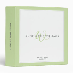 Minimalist Light Green Two Border Monogram 3 Ring Binder