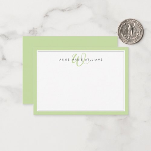Minimalist Light Green Two Border Monogram Note Card