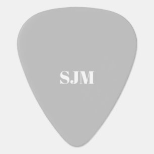 Minimalist light grey custom monogram initials guitar pick