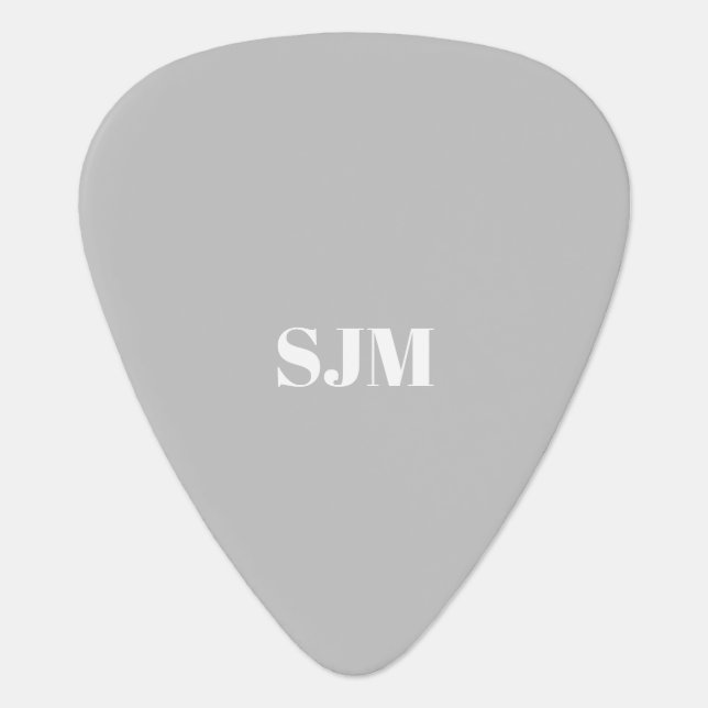 Minimalist light grey custom monogram initials guitar pick (Front)