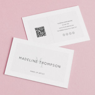 Minimalist Light Grey Monogram QR code Business Card