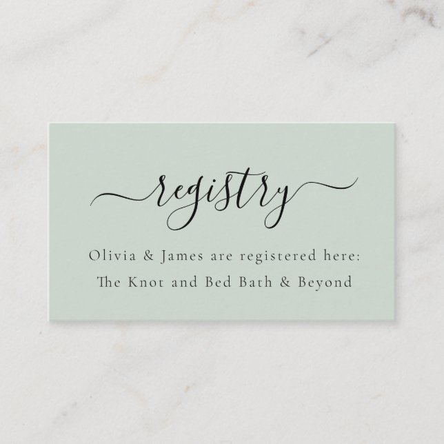 Minimalist Light Mint Wedding Shower Gift Registry Enclosure Card (Front)