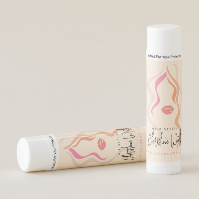 Minimalist Light Peach Hairstylist Wavy Hair Cute Lip Balm (Front)
