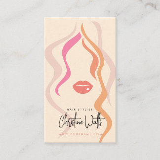 Minimalist Light Peach Hairstylist Wavy Hair QR Business Card