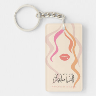 Minimalist Light Peach Hairstylist Wavy Hair QR Keychain