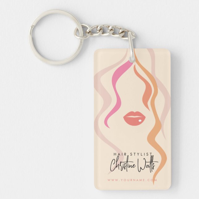 Minimalist Light Peach Hairstylist Wavy Hair QR Keychain (Front)