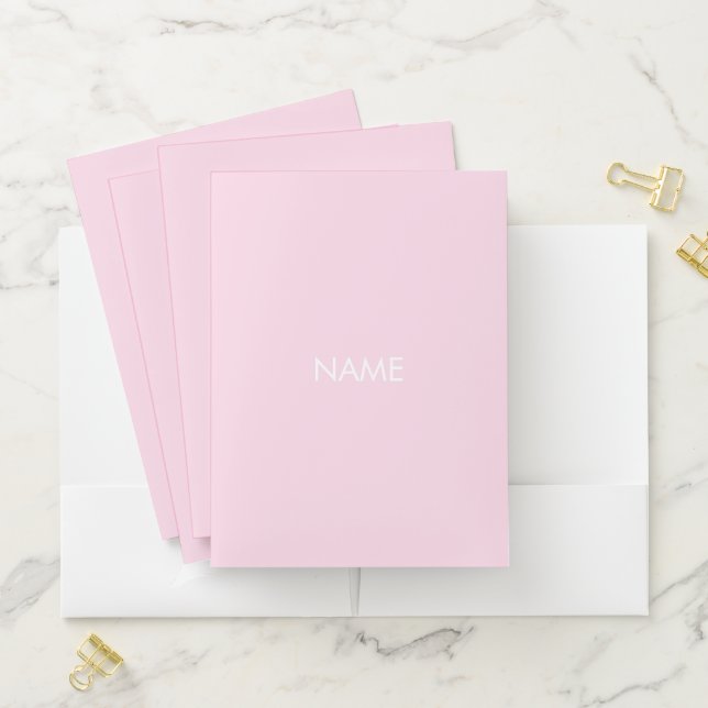 Minimalist light pink custom name monogram chic pocket folder (In Situ)