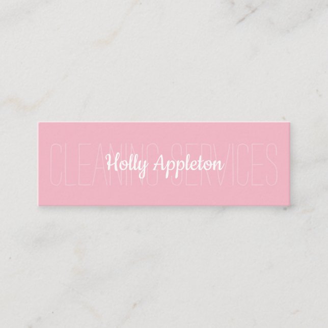 Minimalist Light Pink Housekeeper Cleaning Service Mini Business Card (Front)
