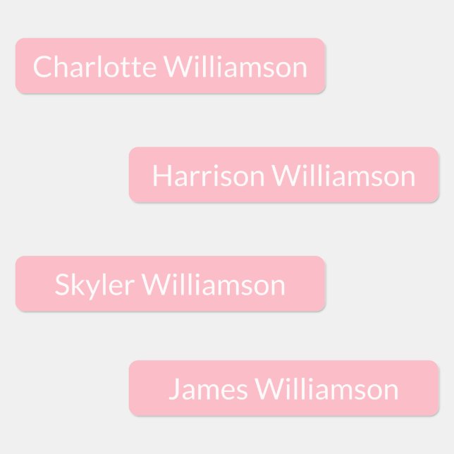 Minimalist light pink white Custom name info Kids' Labels (Group)