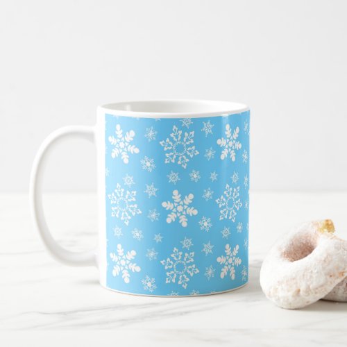 Minimalist Light Sky Blue and White Snowflakes Coffee Mug