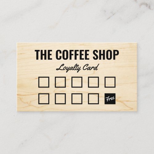 Minimalist light wood grain rustic coffee shop loyalty card