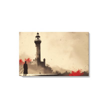Minimalist Lighthouse Canvas with Red Accents
