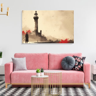 Minimalist Lighthouse Canvas with Red Accents Print