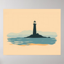 Minimalist Lighthouse Silhouette Coastal Sunset