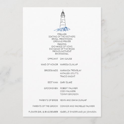 Minimalist Lighthouse Wedding Program