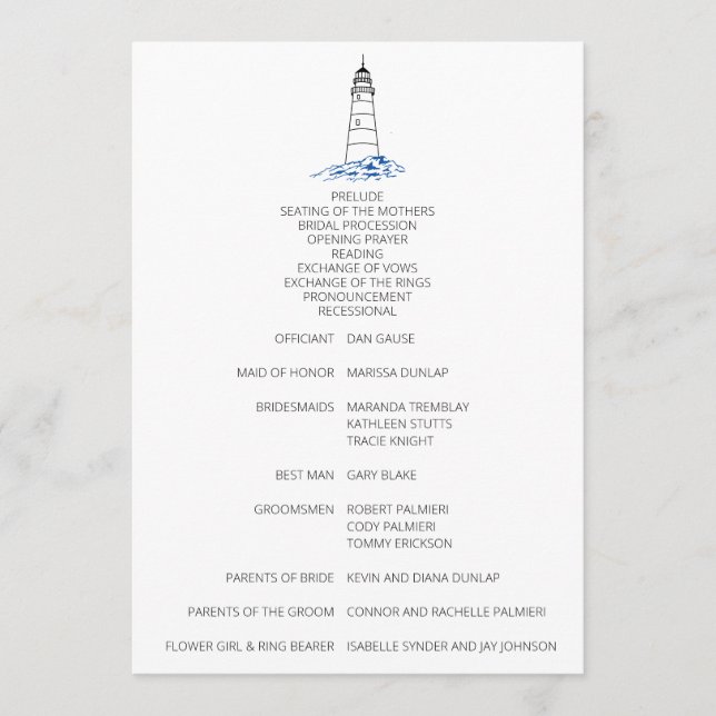 Minimalist Lighthouse Wedding Program (Front)