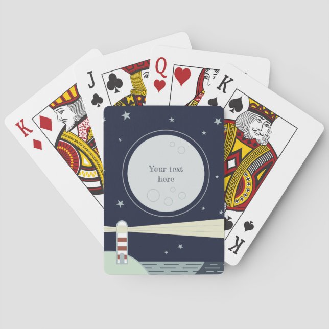 Minimalist lighthouse with moon and stars poker cards (Back)