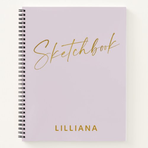 Minimalist Lilac and Gold Personalized Sketchbook Notebook