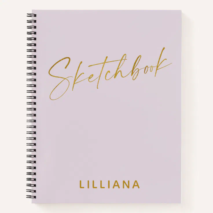 Minimalist Lilac and Gold Personalized Sketchbook Notebook Zazzle