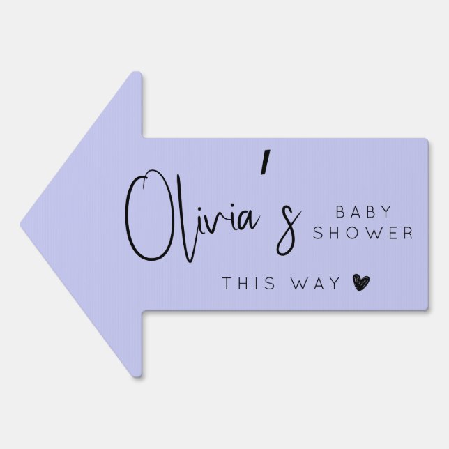 Minimalist lilac baby shower this way arrow sign (Front)