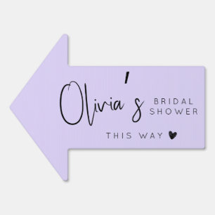 Minimalist lilac bridal shower this way arrow sign