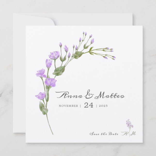 Minimalist lilac floral Flat Save The Date Wedding (Front)