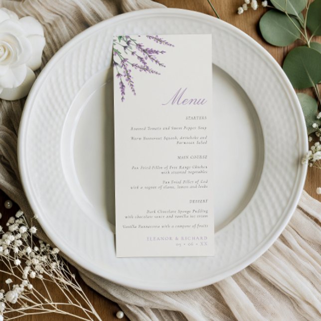 Minimalist Lilac Flowers Wedding Menu (Creator Uploaded)