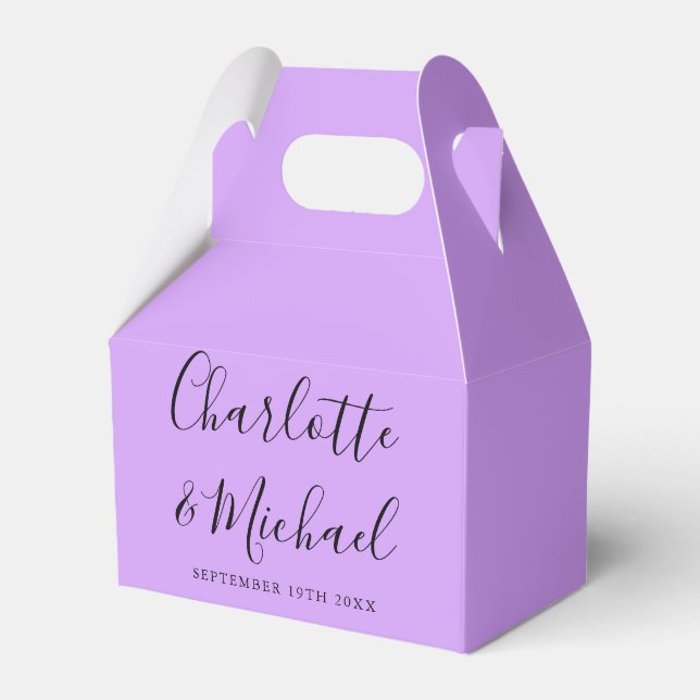 Minimalist Lilac Lavender Signature Script Wedding Favor Boxes (Front Side)