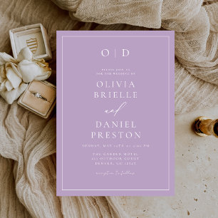 Minimalist Lilac Mauve Modern Calligraphy Wedding Invitation