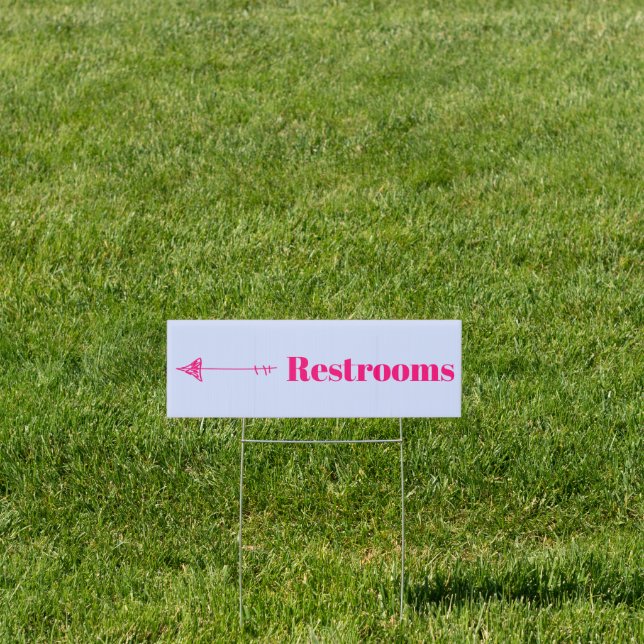 Minimalist Lilac Pink Arrow Direction Restrooms Sign (Insitu)