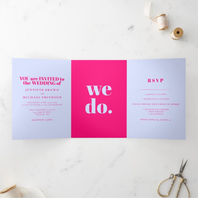 Minimalist Lilac Pink Formal Wedding Tri-Fold Card