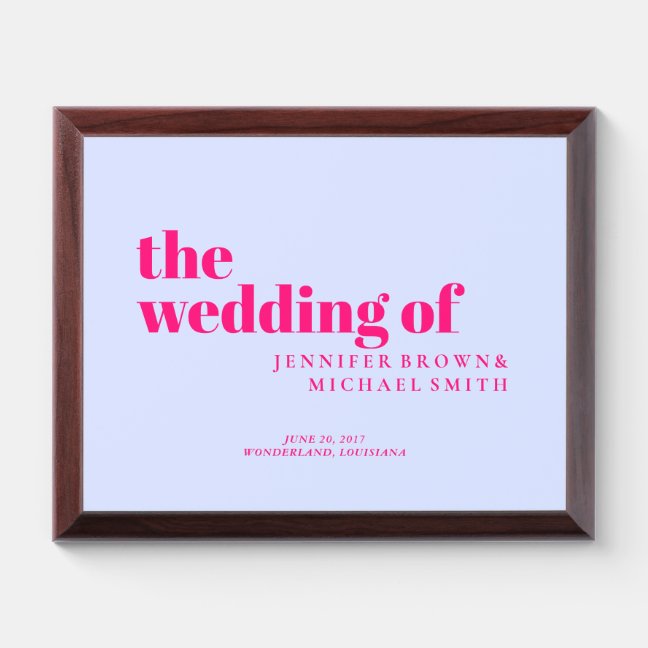 Minimalist Lilac Pink History Memory Wedding Award Plaque