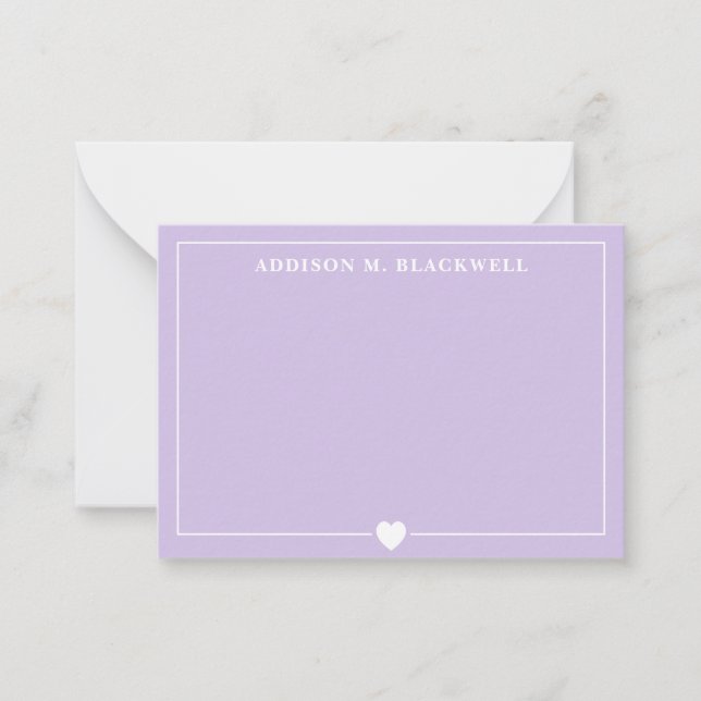 Minimalist Lilac Purple Heart Personalized Note Card (Front)
