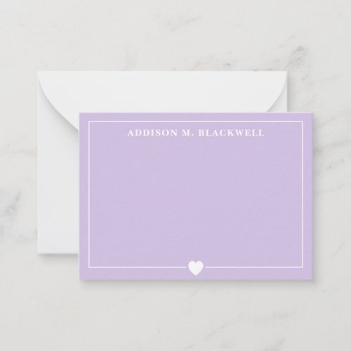 Minimalist Lilac Purple Heart Personalized Note Card
