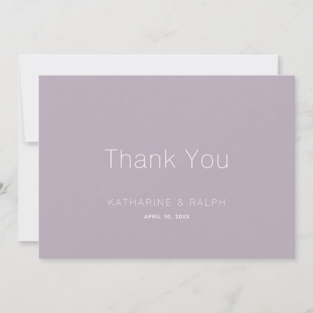 Minimalist Lilac Purple Wedding Thank You (Front)
