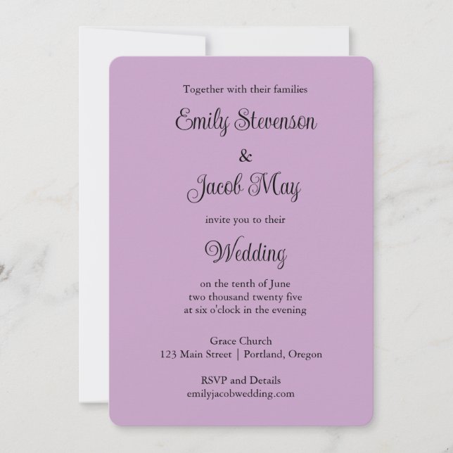 Minimalist Lilac Wedding Invitation  (Front)