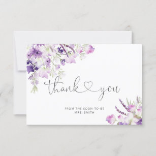 Minimalist lilac wildflowers bridal thank you card