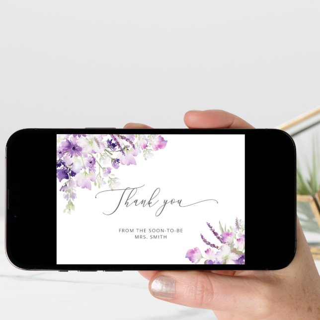 Minimalist lilac wildflowers bridal thank you card (Front Digital)
