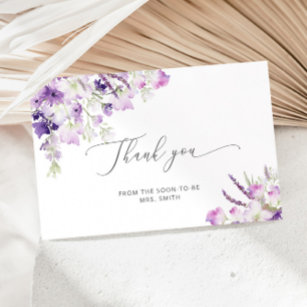 Minimalist lilac wildflowers bridal thank you card