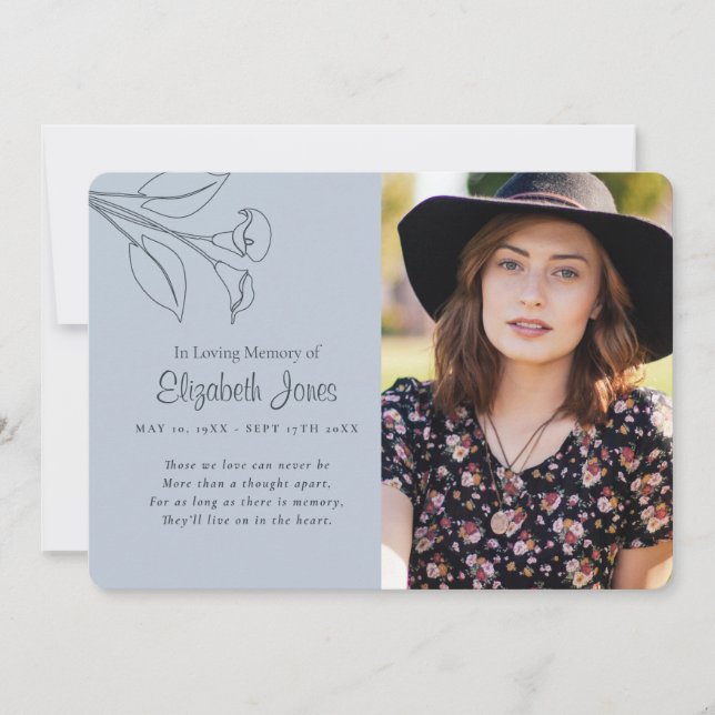 Minimalist Lily Memorial Photo Card (Front)