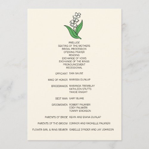 Minimalist Lily of the Valley Wedding Program