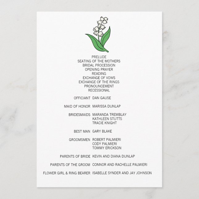 Minimalist Lily of the Valley Wedding Program (Front)