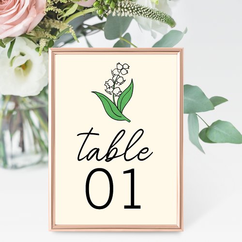 Minimalist Lily of the Valley Wedding Table Number