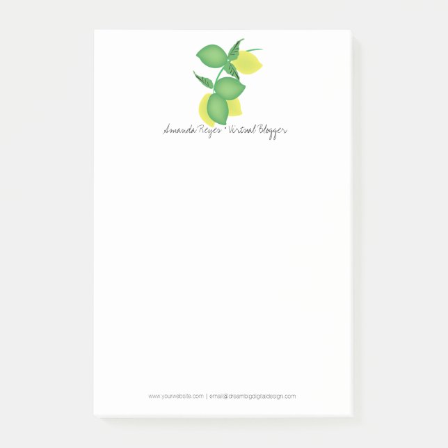 Minimalist Lime and Lemon Limoncillo Post-it Notes (Front)
