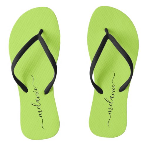 Minimalist Lime Custom Script Name Flip Flops