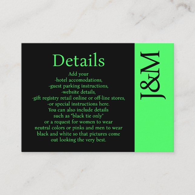 Minimalist Lime Green Enclosure Details Card (Front)
